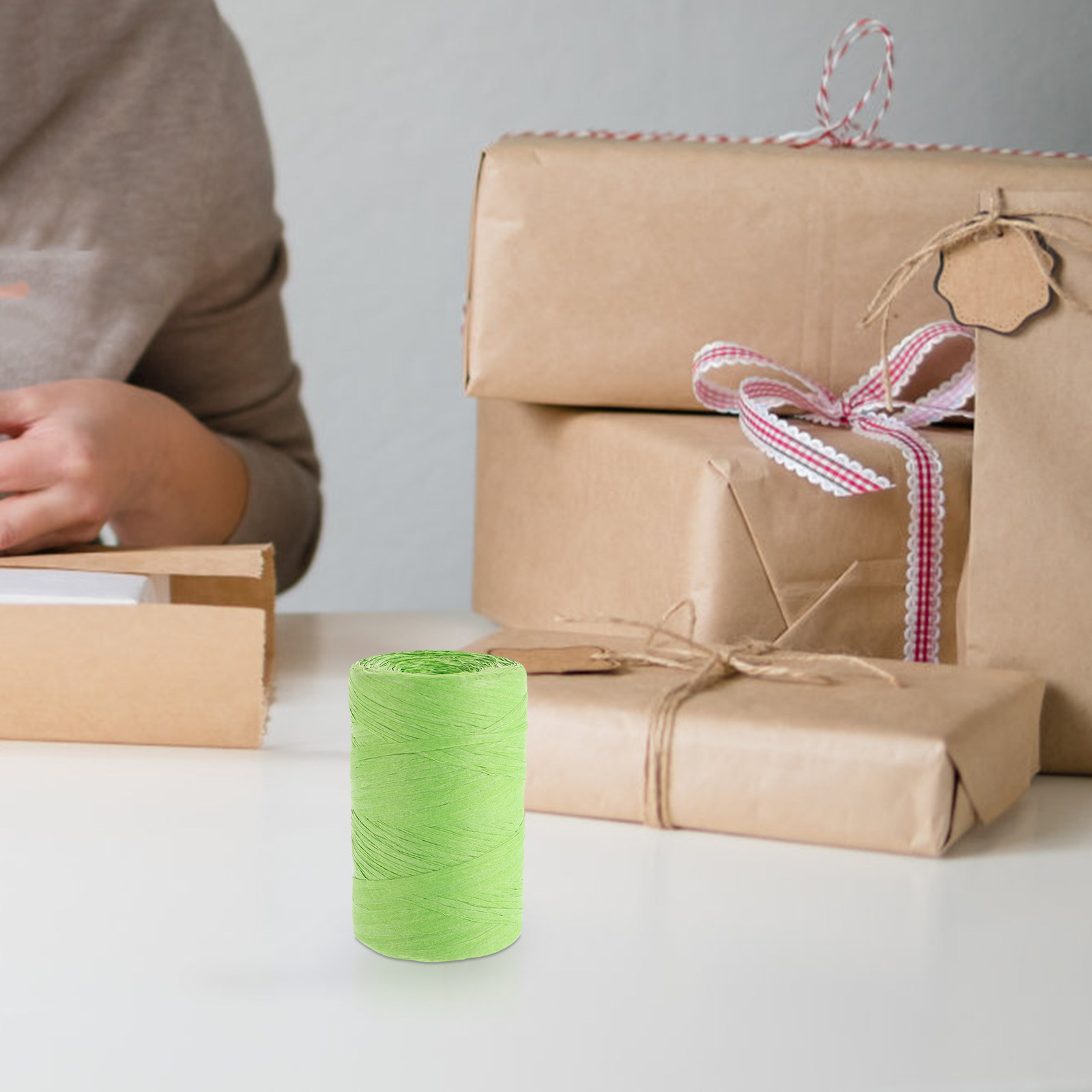 Papercraft Supply Ribbon - ورق الرافيا الملون، خيط مسطح للتغليف،