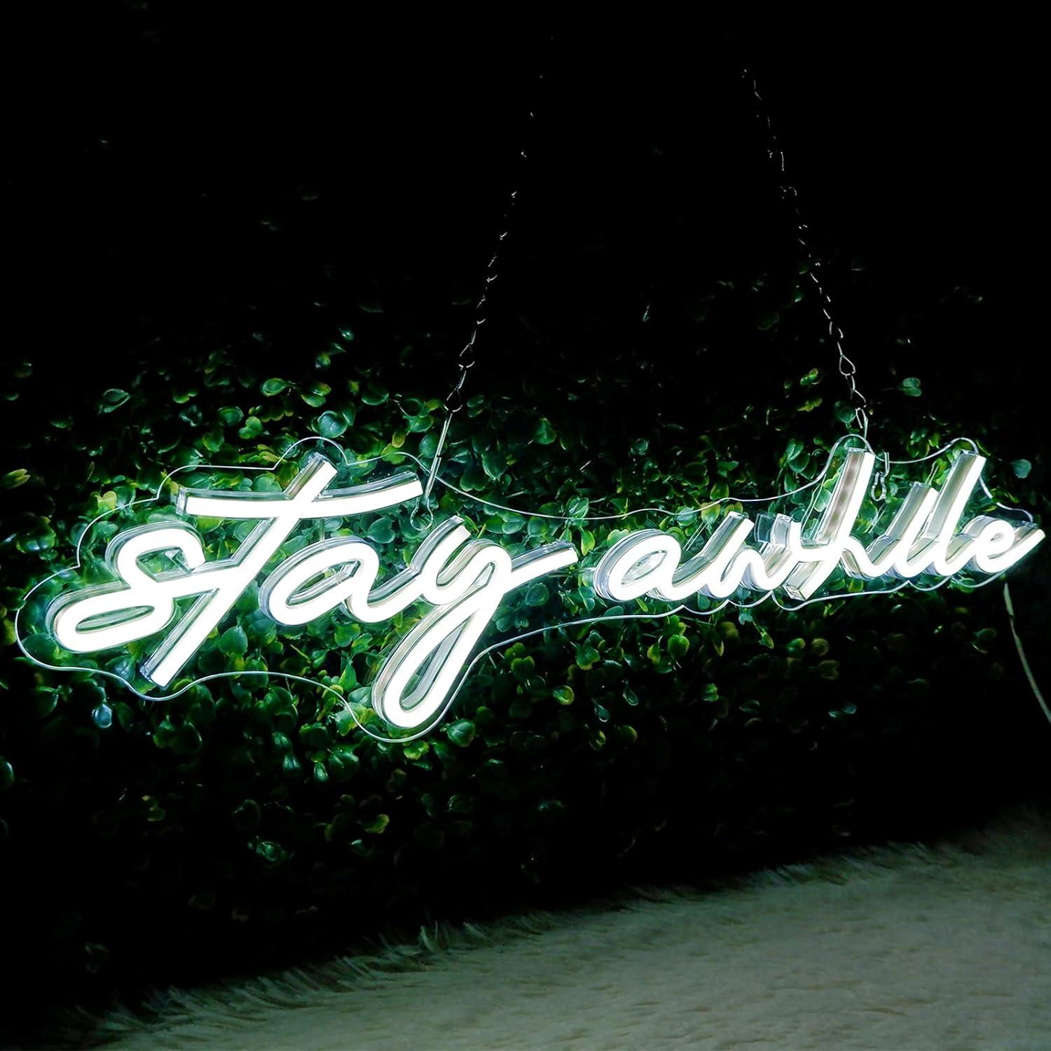 Neon Sign Party - لافتات نيون 'Stay Awhile' مع إضاءة