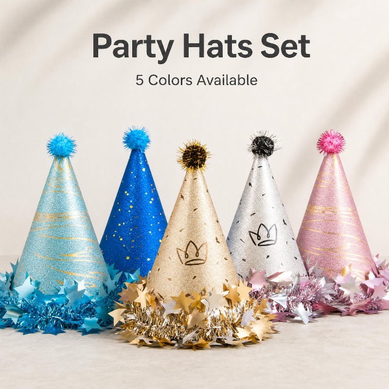 Party Hat Cone - قبعات مخروطية مزينة بالترتر لحفلات أعياد
